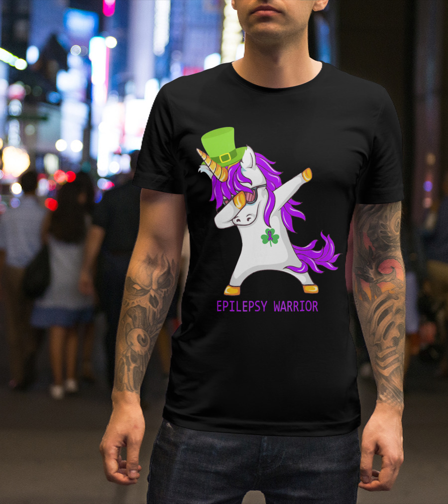 Unicorn Epilepsy Warrior Dabbing With Green Hat And Shamrock T-Shirt