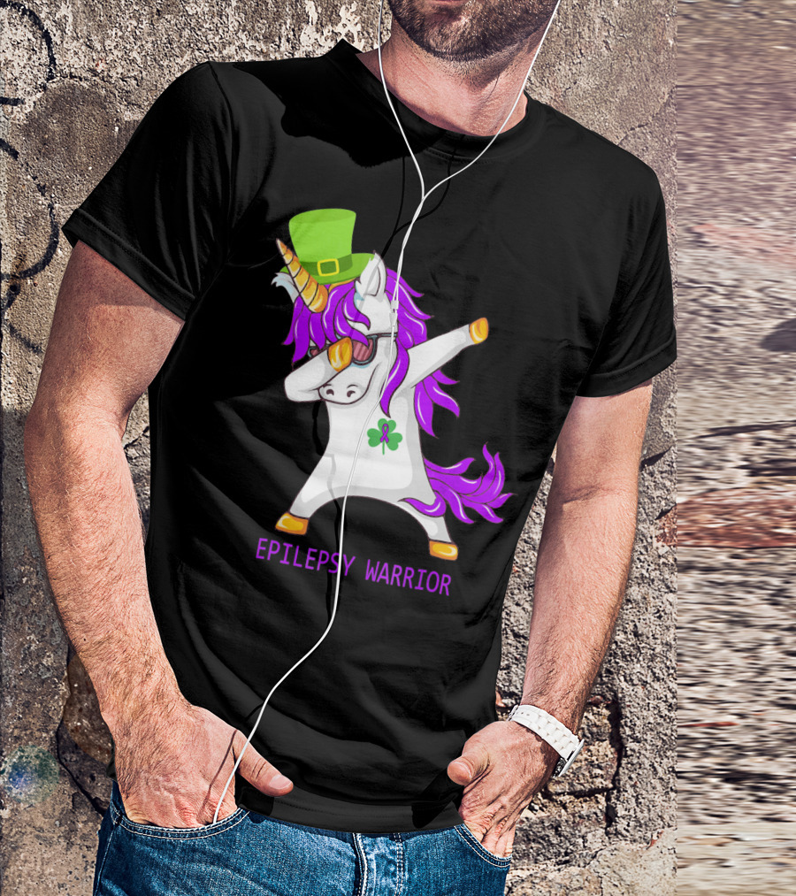 Unicorn Epilepsy Warrior Dabbing With Green Hat And Shamrock T-Shirt