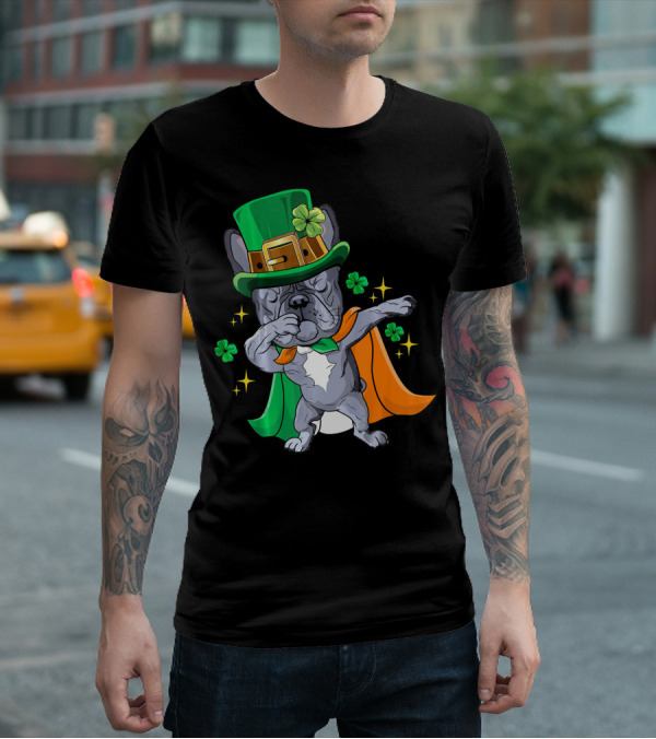 Dabbing French Bulldog Leprechaun St Patrick's Day Shamrocks T-Shirt