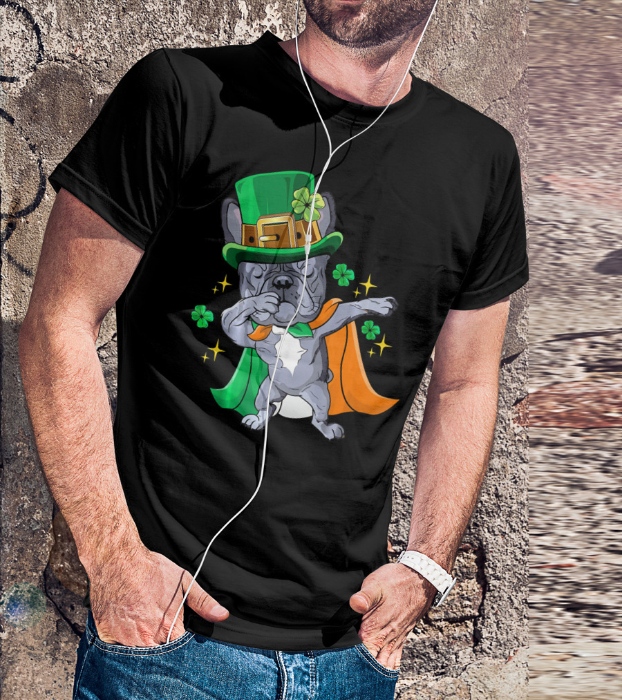 Dabbing French Bulldog Leprechaun St Patrick's Day Shamrocks T-Shirt