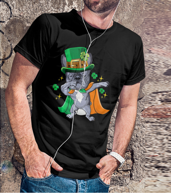 Dabbing French Bulldog Leprechaun St Patrick's Day Shamrocks T-Shirt