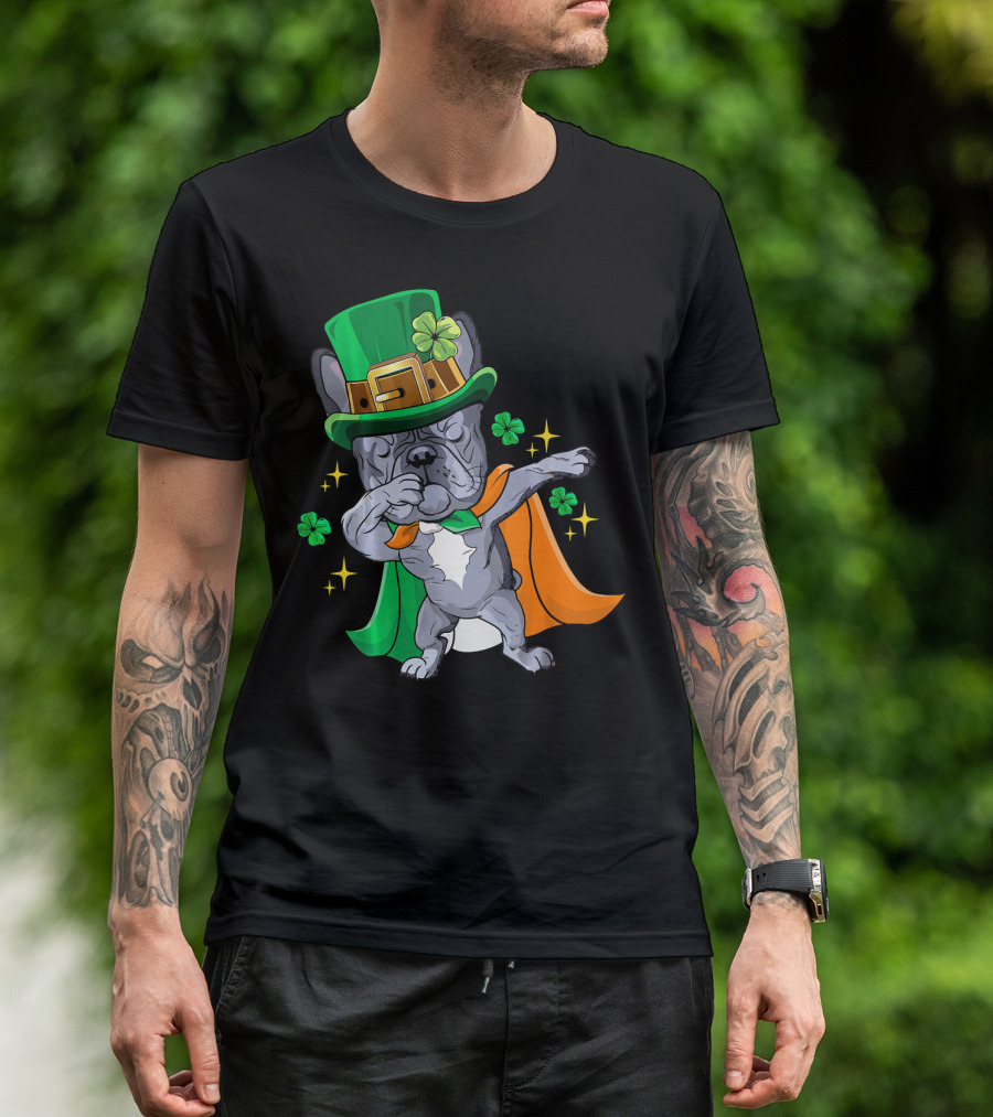 Dabbing French Bulldog Leprechaun St Patrick's Day Shamrocks T-Shirt