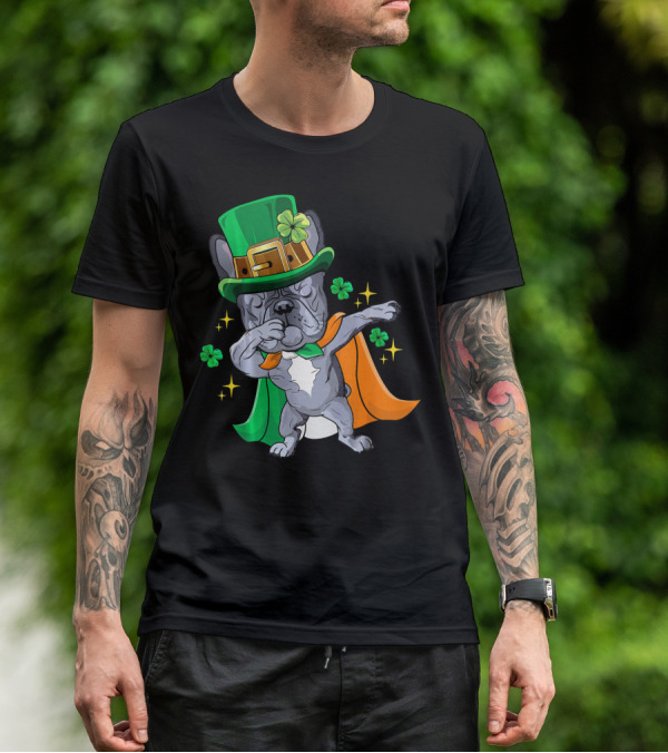 Dabbing French Bulldog Leprechaun St Patrick's Day Shamrocks T-Shirt