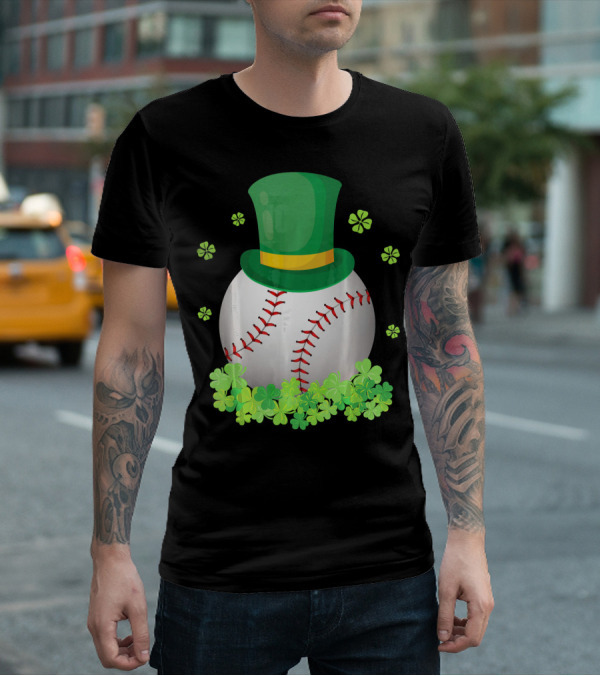 Baseball Leprechaun Hat With Shamrocks And Four-Leaf Clovers T-Shirt