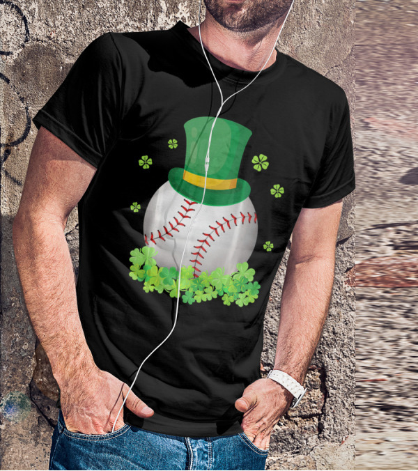 Baseball Leprechaun Hat With Shamrocks And Four-Leaf Clovers T-Shirt