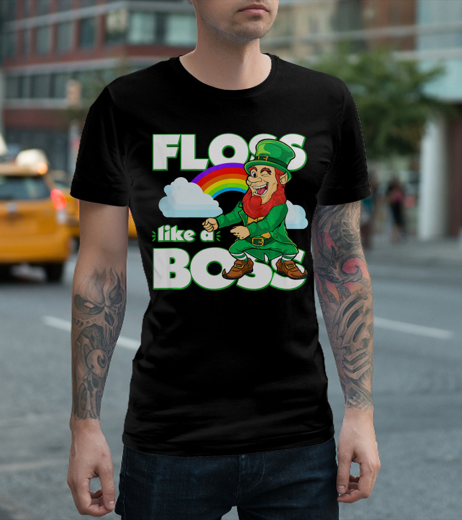 Floss Like A Boss St. Patricks Leprechaun Rainbow T-Shirt