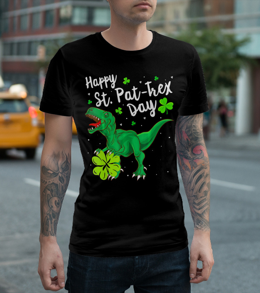 Happy St Pat Trex Day with Shamrock Dinosaurs T-Shirt