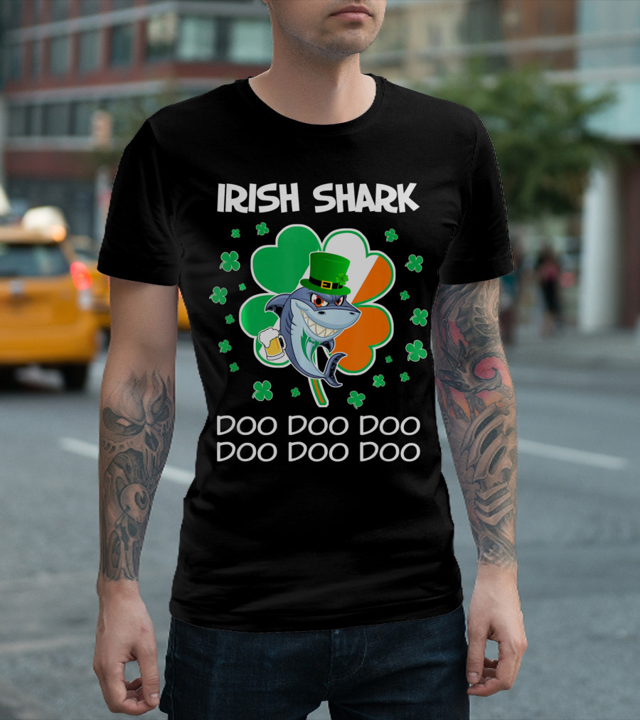 Irish Shark Doo Doo Doo Shamrock Beer St Patricks T-Shirt