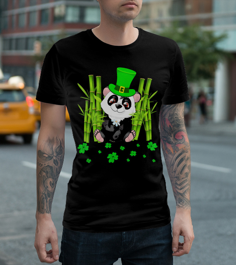 Leprechaun Panda Bamboo St Patricks Day Shamrock T-Shirt