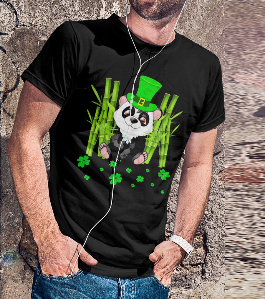 Leprechaun Panda Bamboo St Patricks Day Shamrock T-Shirt