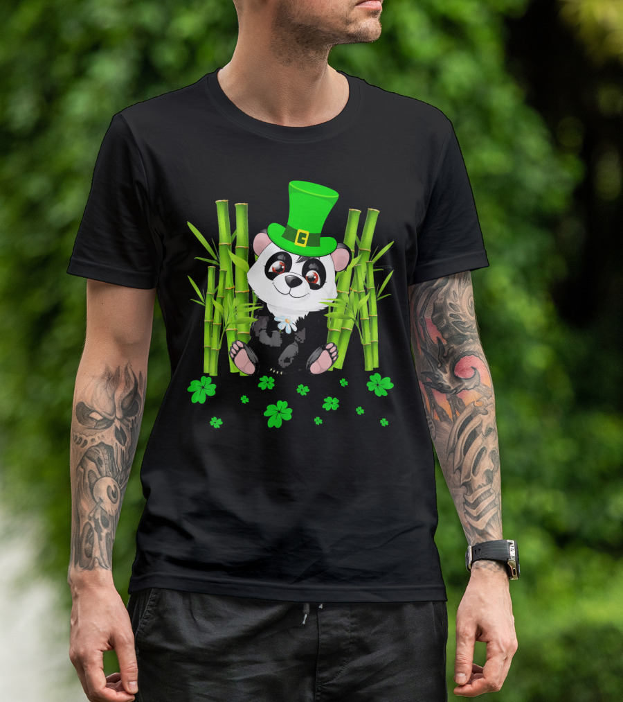 Leprechaun Panda Bamboo St Patricks Day Shamrock T-Shirt