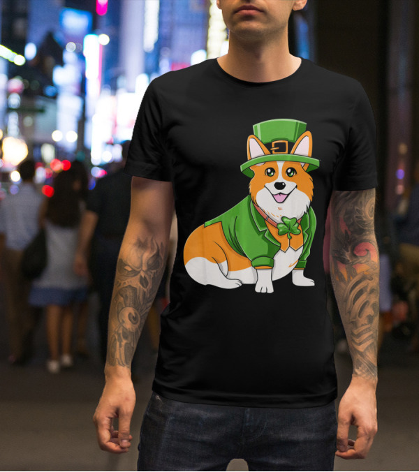 St Patricks Day Corgi Irish Dog In Leprechaun Hat And Green Suit T-Shirt