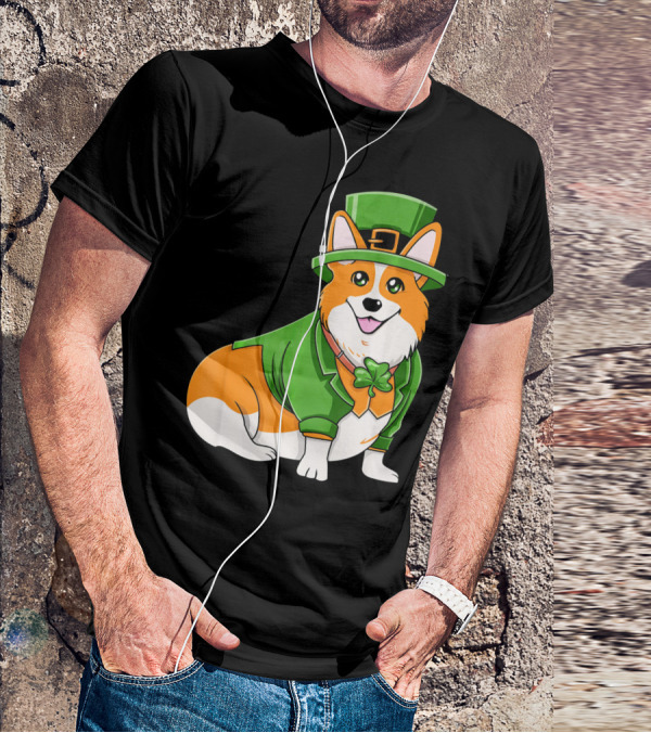 St Patricks Day Corgi Irish Dog In Leprechaun Hat And Green Suit T-Shirt