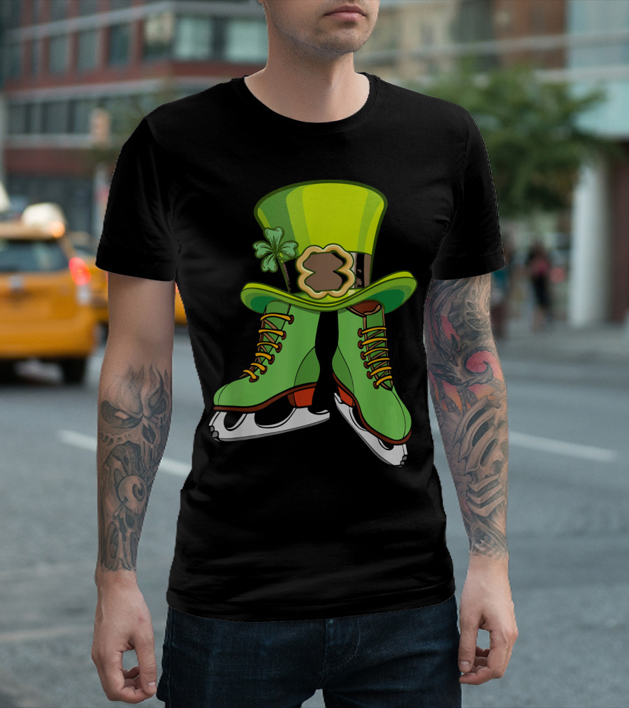 Leprechaun Figure Skating St Patricks Green Hat and Skates T-Shirt