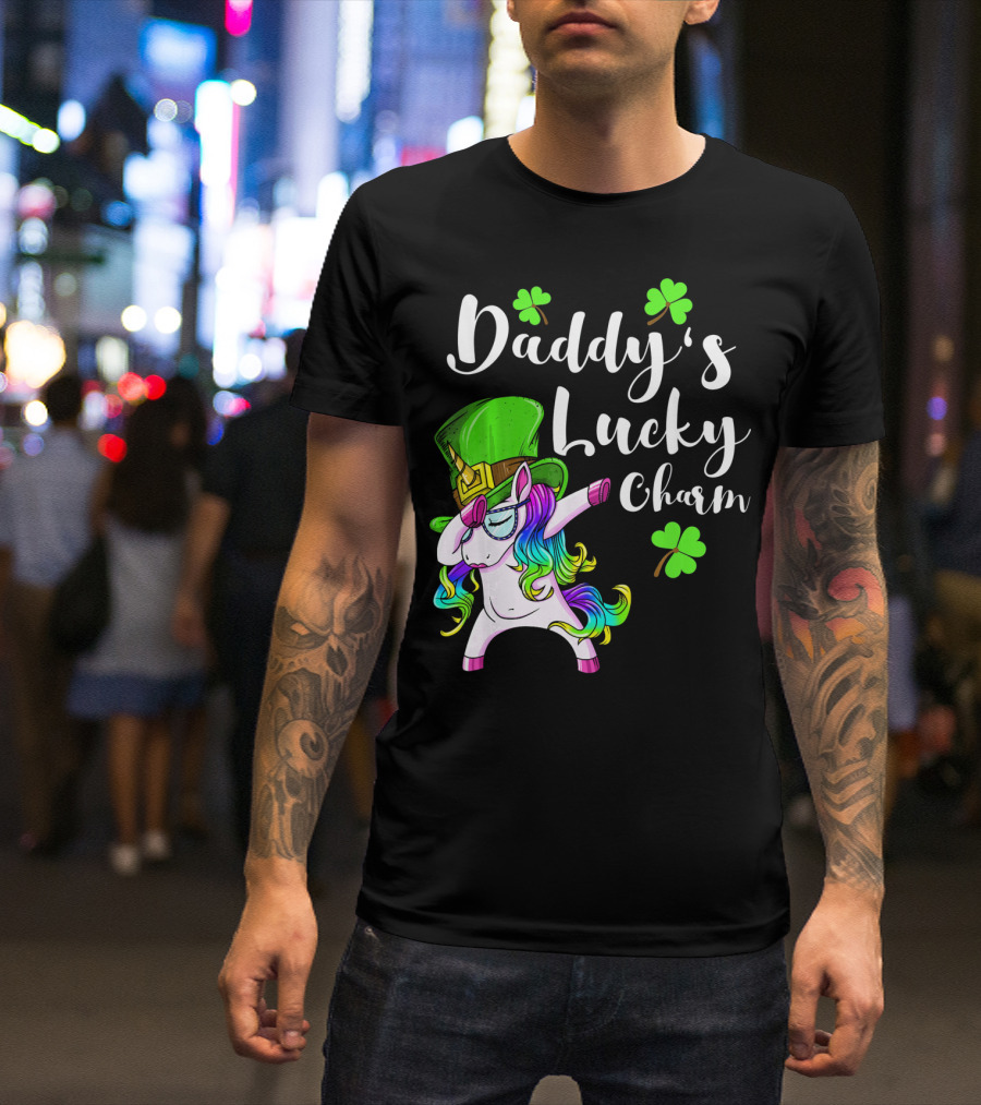 Daddy's Lucky Charm St. Patrick's Day Unicorn With Shamrock Hat T-Shirt