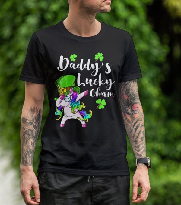 Daddy's Lucky Charm St. Patrick's Day Unicorn With Shamrock Hat T-Shirt