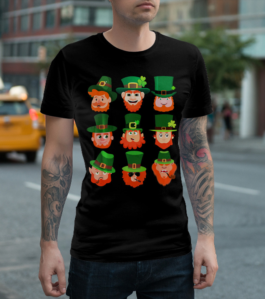 Funny Leprechaun Emotion Feeling Faces with Green Hats and Red Beards T-Shirt