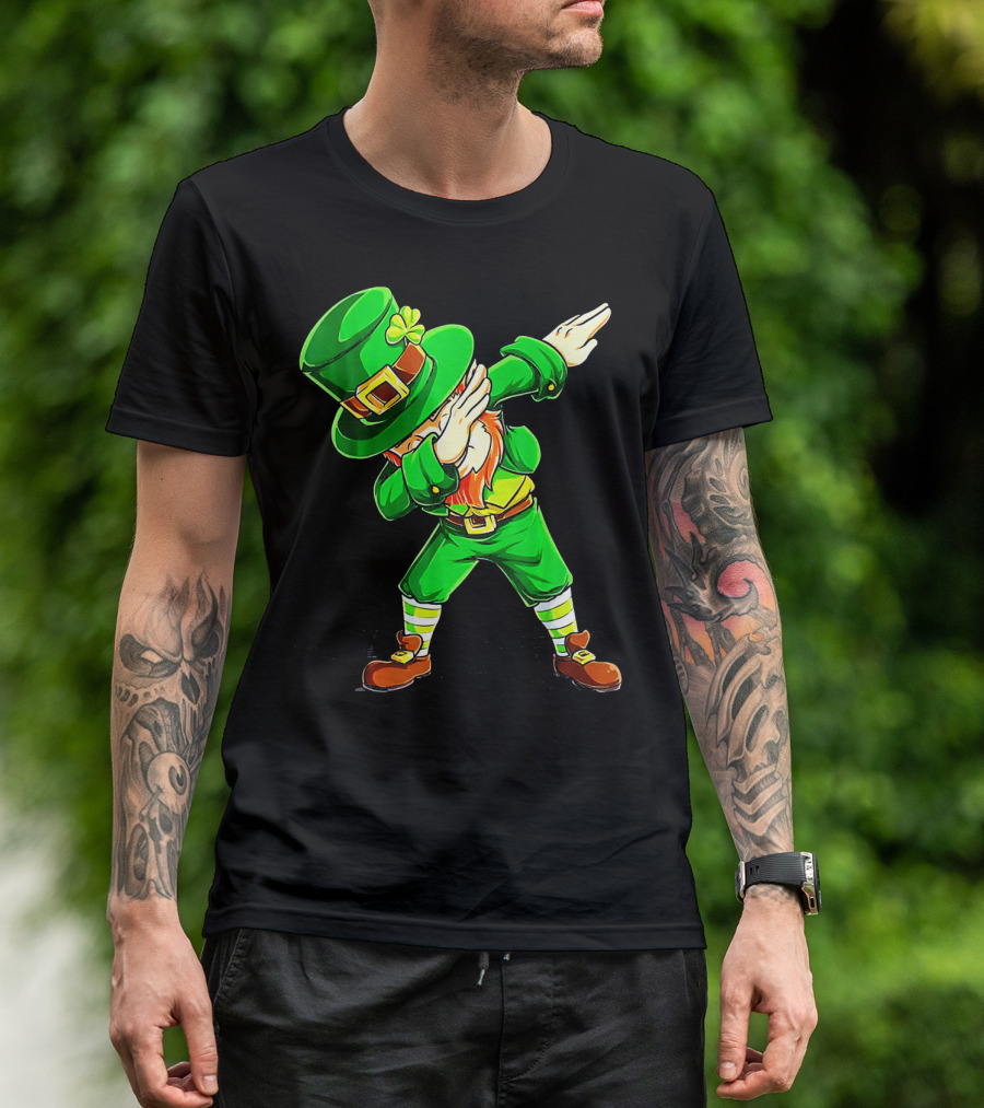 Leprechaun Dabbing Dance Pose In Green Costume T-Shirt