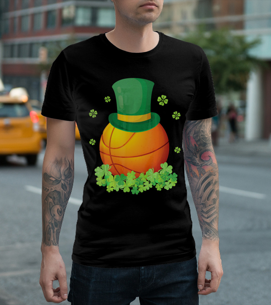 Basketball with Leprechaun Hat and Shamrocks Playing Around T-Shirt