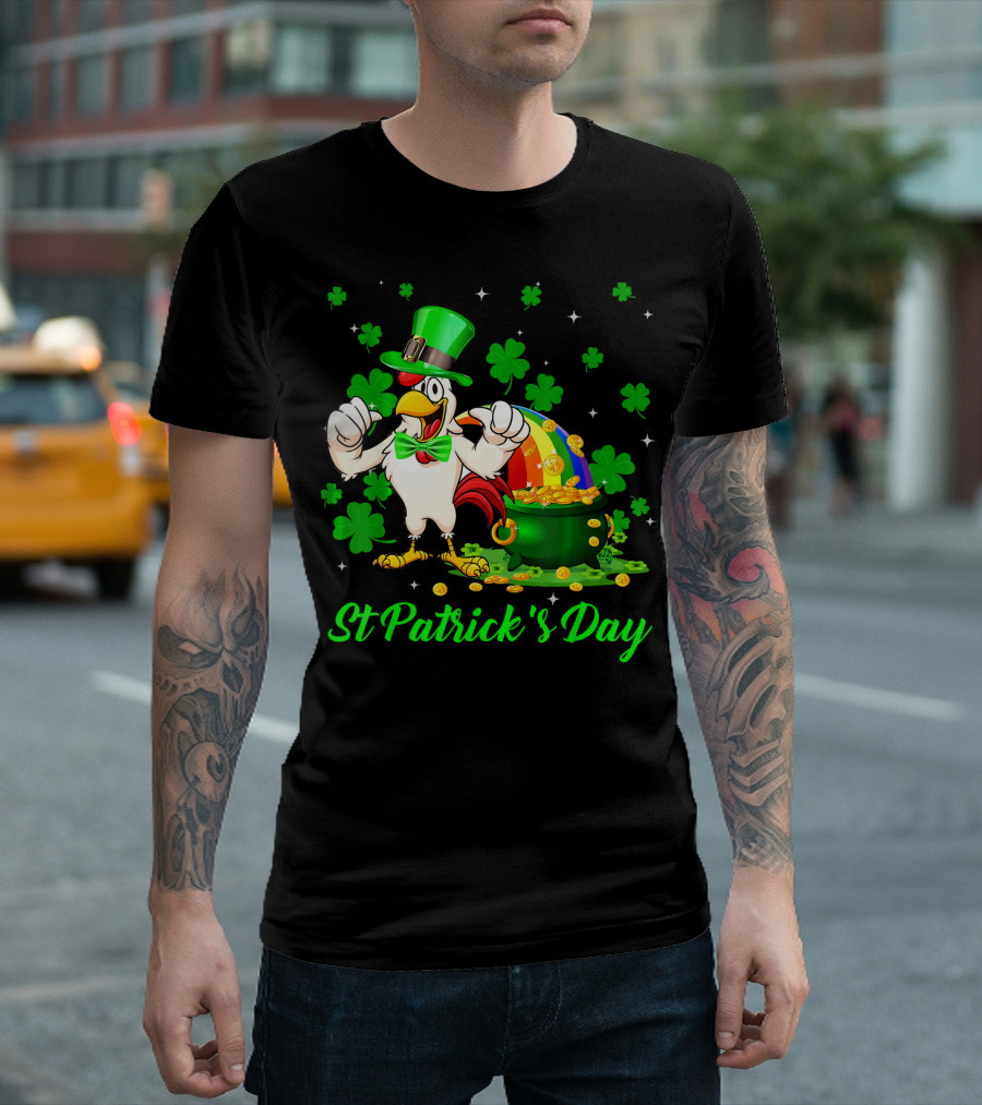 St Patrick's Day Leprechaun Chicken Shamrock Pot of Gold T-Shirt