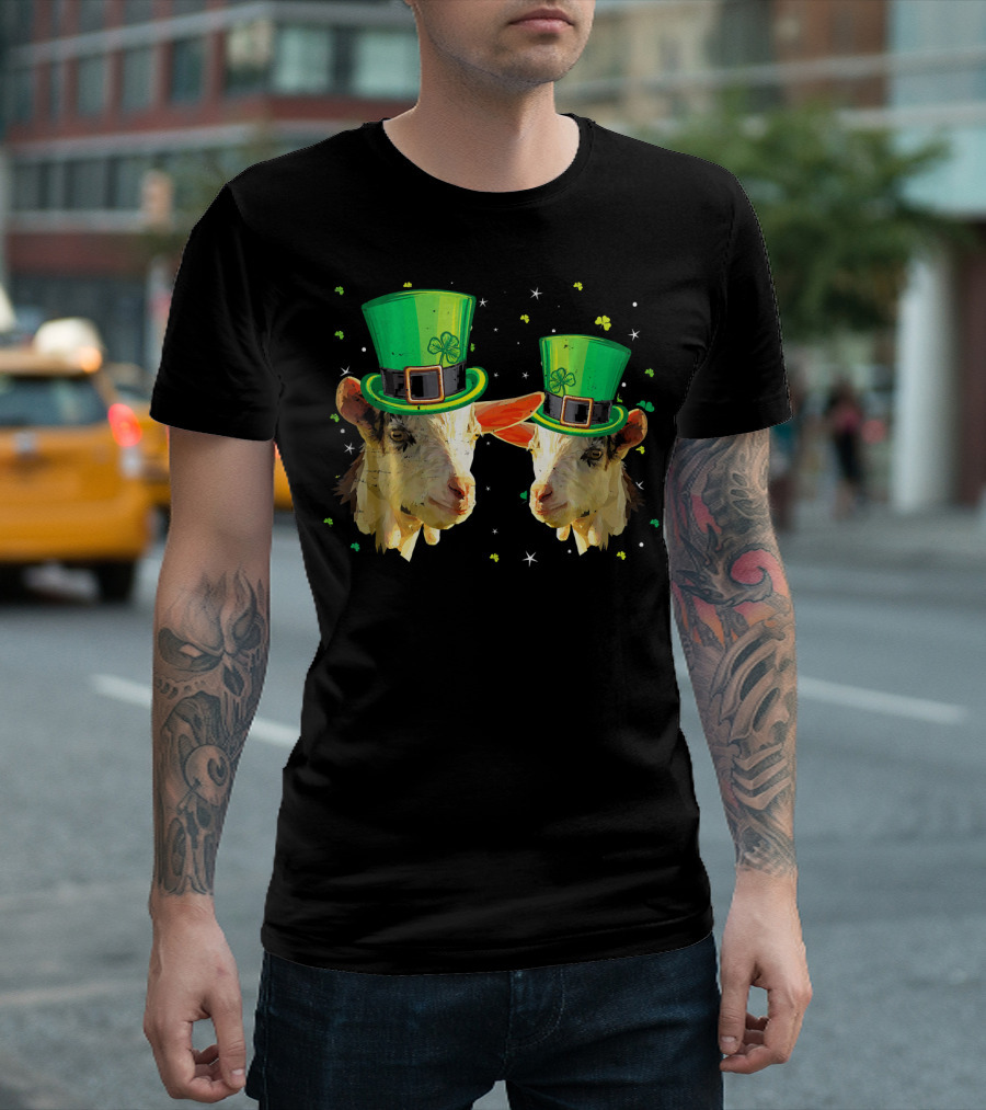 Two Goats in Leprechaun Hats for St Patricks T-Shirt