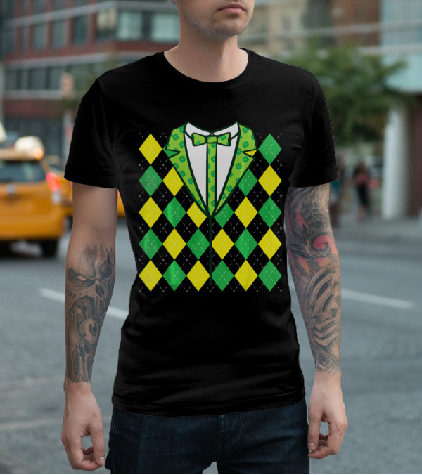 Green Leprechaun Tie Argyle T-Shirt