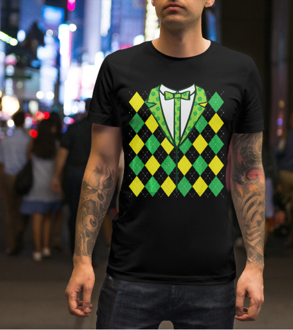 Green Leprechaun Tie Argyle T-Shirt