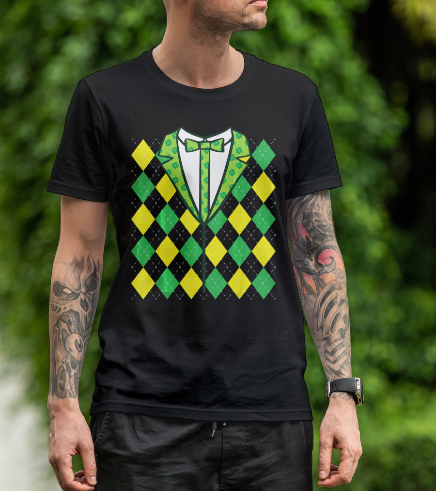 Green Leprechaun Tie Argyle T-Shirt
