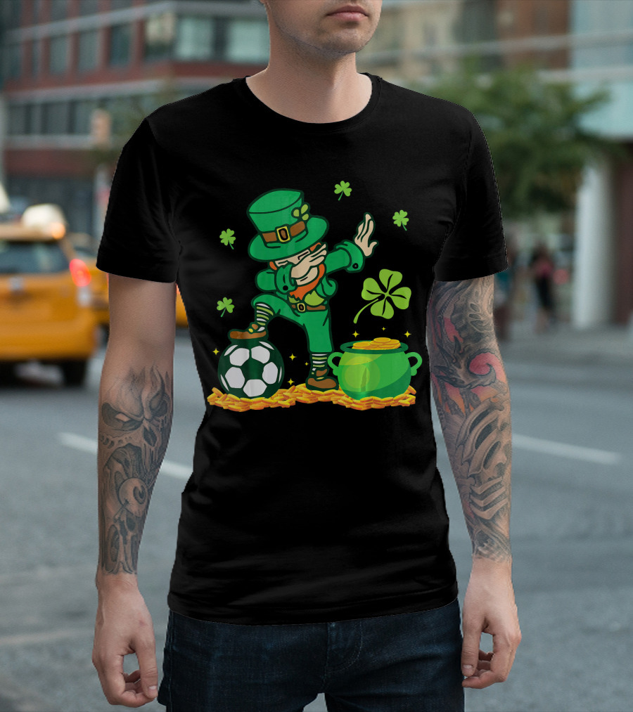 Leprechaun Dabbing with Soccer Ball and Pot of Gold T-Shirt