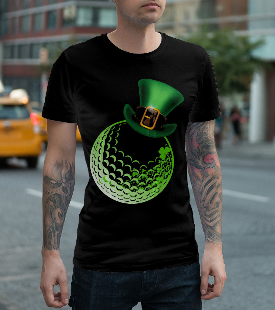 Shamrock Golf Ball with Leprechaun Hat St Patrick's Day Fun T-Shirt