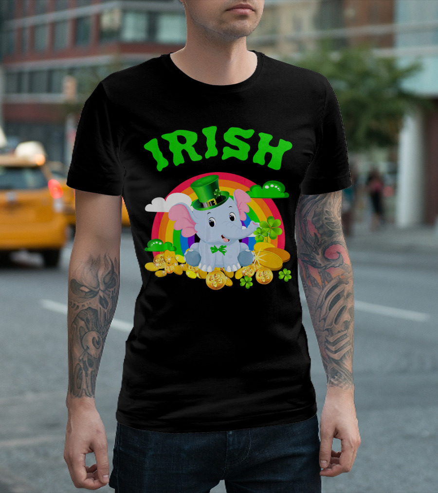 Irish Elephant St Patricks Day Rainbow Coins Clover T-Shirt
