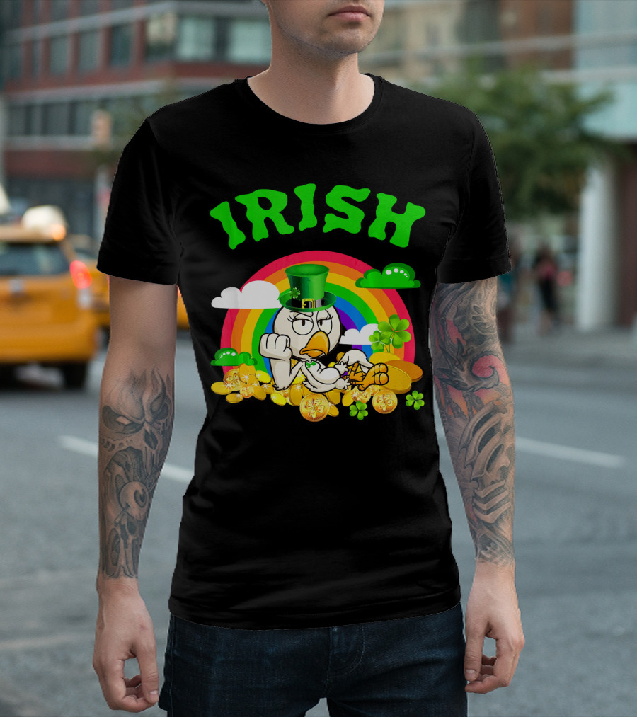 Irish Chicken Funny St Patricks Day Rainbow Gold Coins T-Shirt