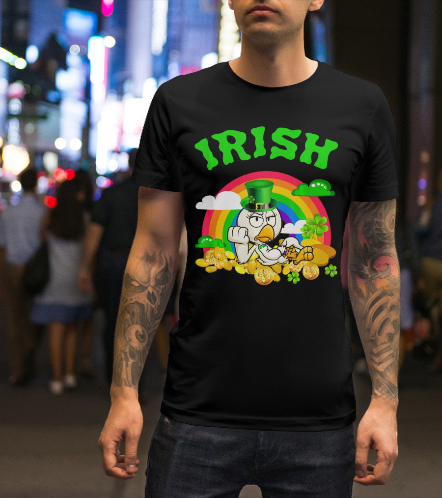 Irish Chicken Funny St Patricks Day Rainbow Gold Coins T-Shirt