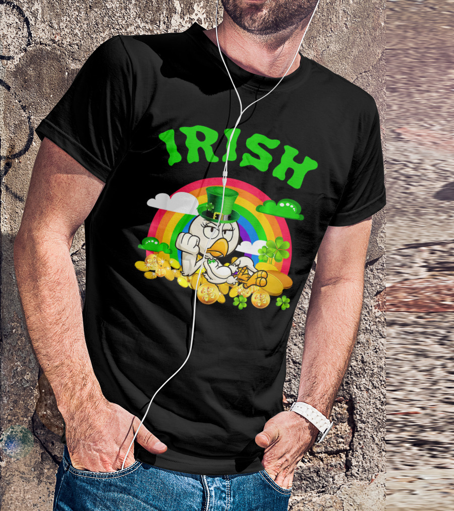Irish Chicken Funny St Patricks Day Rainbow Gold Coins T-Shirt