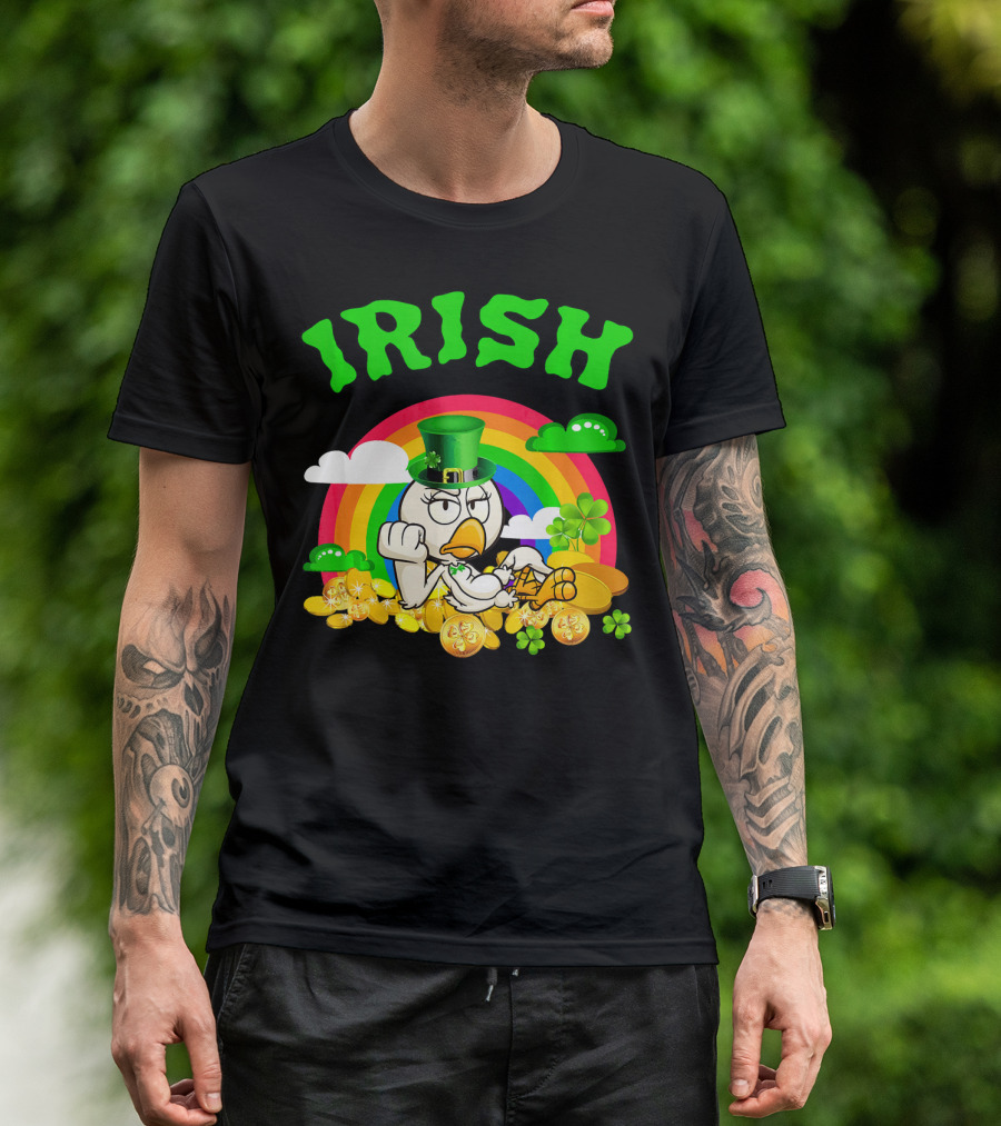 Irish Chicken Funny St Patricks Day Rainbow Gold Coins T-Shirt