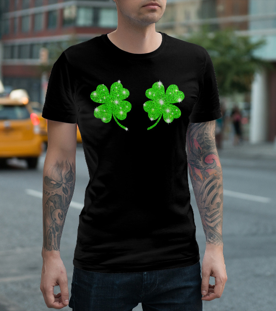 Shake Your Shamrocks Green Sparkle 4 Leaf Clover T-Shirt