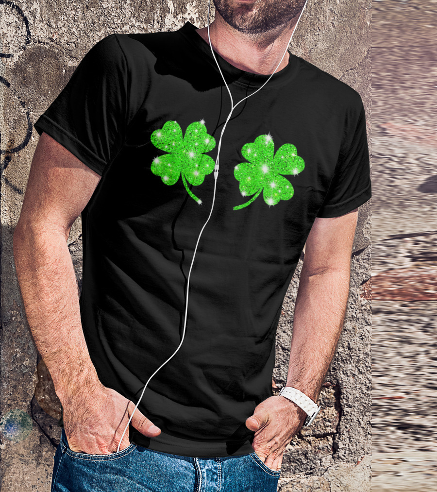 Shake Your Shamrocks Green Sparkle 4 Leaf Clover T-Shirt