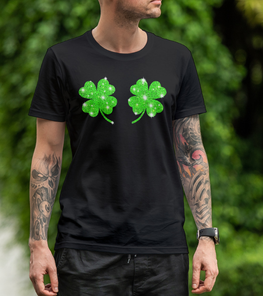 Shake Your Shamrocks Green Sparkle 4 Leaf Clover T-Shirt