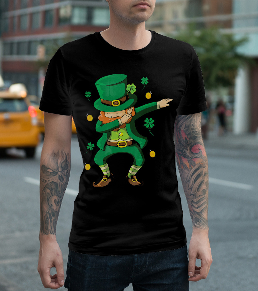 Funny Leprechaun Dabbing With Clover Coins T-Shirt