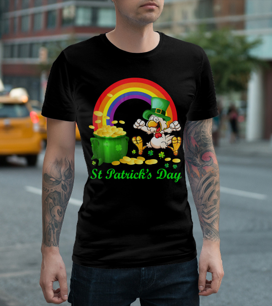 St Patrick's Day Chicken Leprechaun With Pot Of Gold And Rainbow T-Shirt