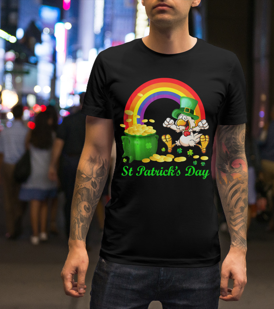 St Patrick's Day Chicken Leprechaun With Pot Of Gold And Rainbow T-Shirt