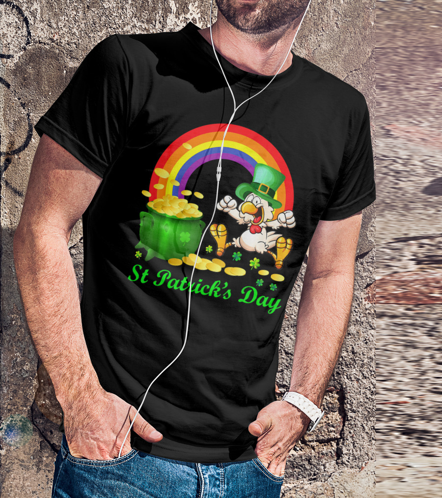 St Patrick's Day Chicken Leprechaun With Pot Of Gold And Rainbow T-Shirt