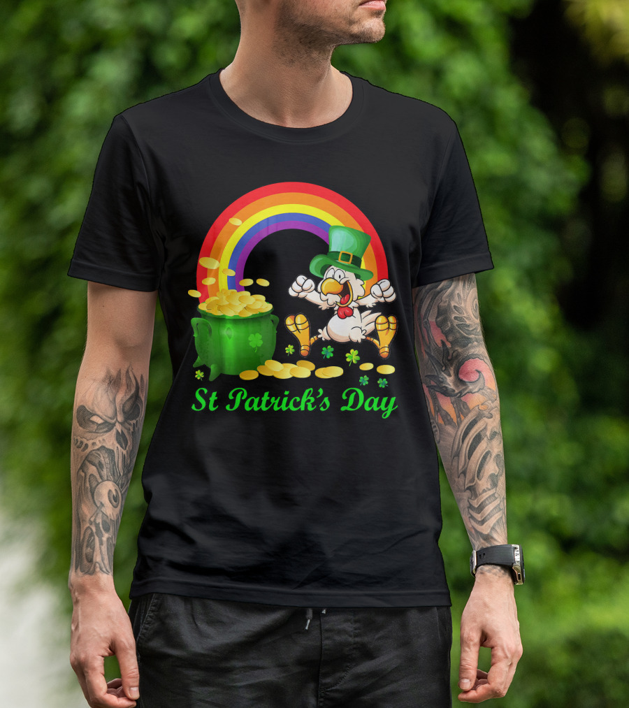 St Patrick's Day Chicken Leprechaun With Pot Of Gold And Rainbow T-Shirt