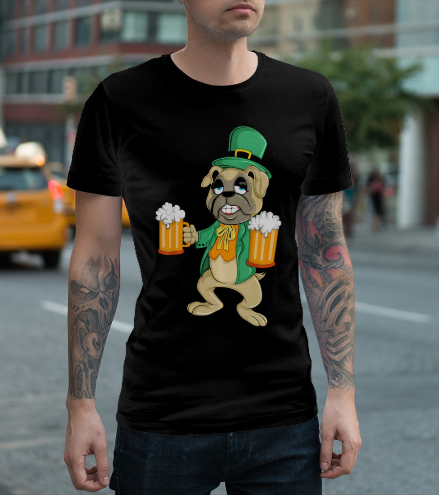 Irish Leprechaun Pug with Beers for St. Patrick's T-Shirt
