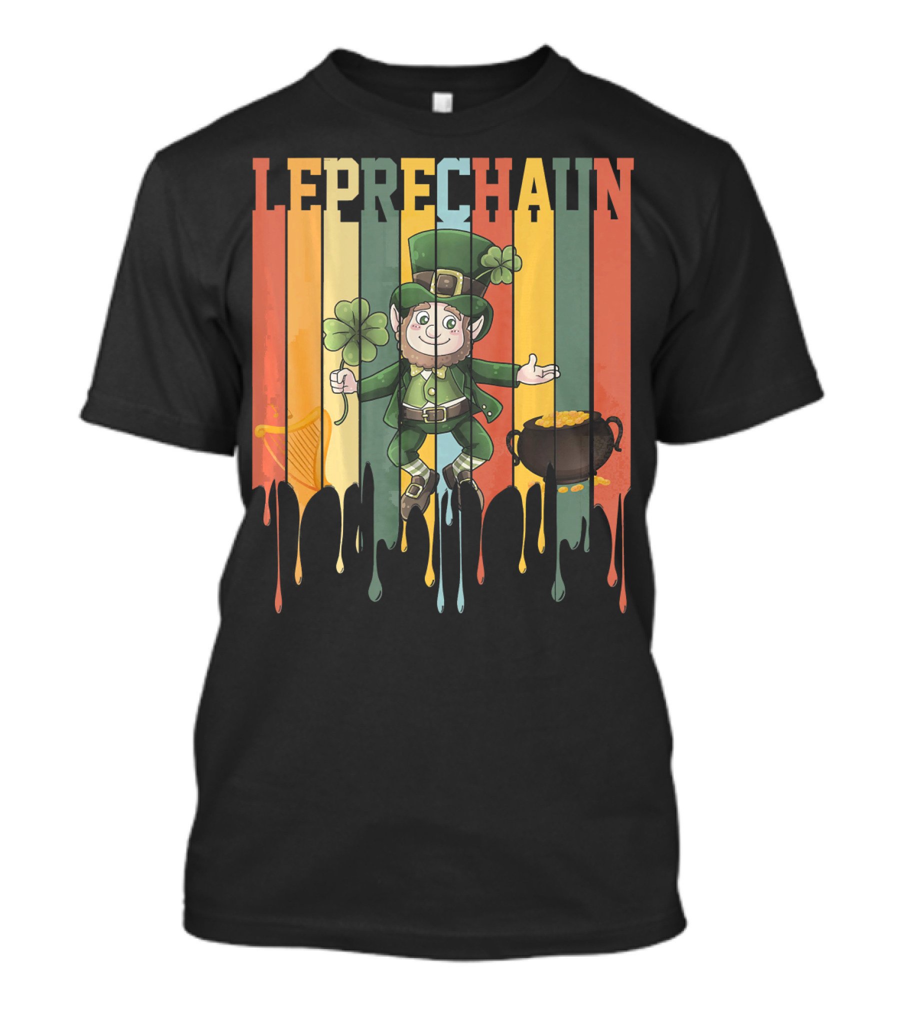 Leprechaun With Shamrock And Pot Of Gold Vintage St. Patrick's Day T-Shirt