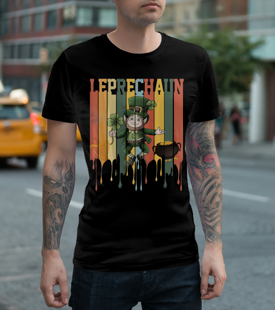 Leprechaun With Shamrock And Pot Of Gold Vintage St. Patrick's Day T-Shirt
