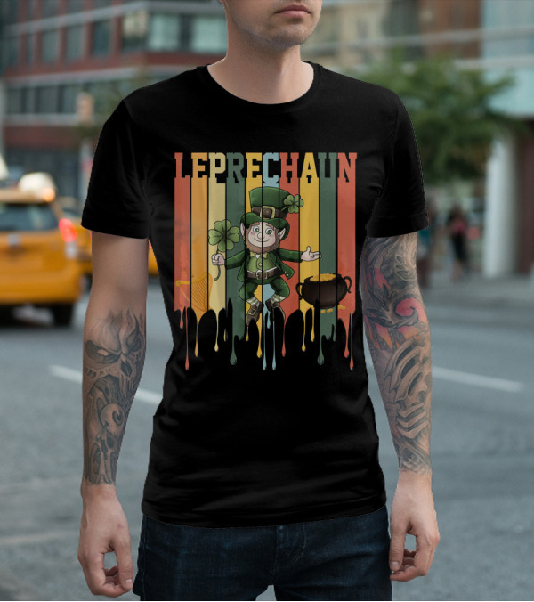 Leprechaun With Shamrock And Pot Of Gold Vintage St. Patrick's Day T-Shirt
