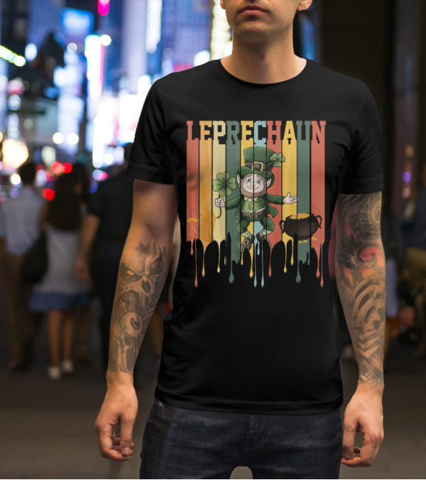 Leprechaun With Shamrock And Pot Of Gold Vintage St. Patrick's Day T-Shirt