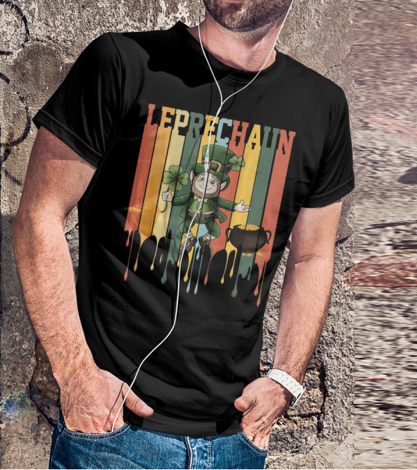 Leprechaun With Shamrock And Pot Of Gold Vintage St. Patrick's Day T-Shirt