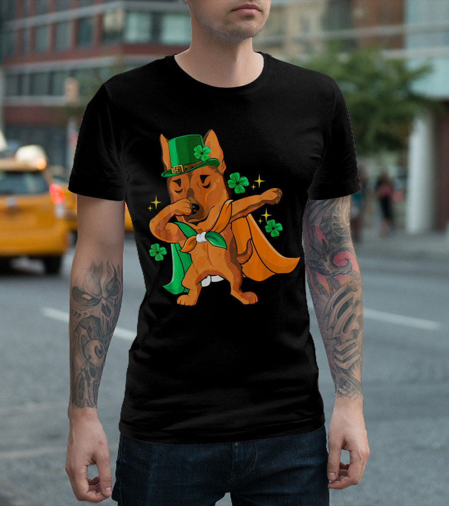German Shepherd Leprechaun Dabbing With Shamrocks And Green Hat T-Shirt